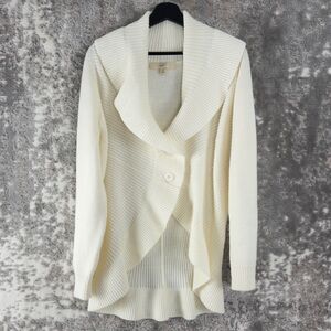 Motto Plus Size 2X Ribbed Shawl Collar Wool Blend Cardigan Sweater Ivory Button